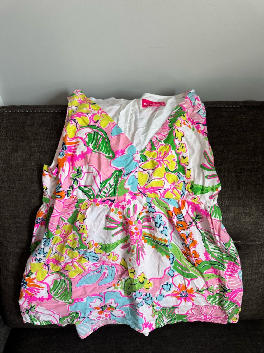 Lilly Pulitzer Floral V-Neck Sleeveless Top in Pink, Green, Yellow, Blue